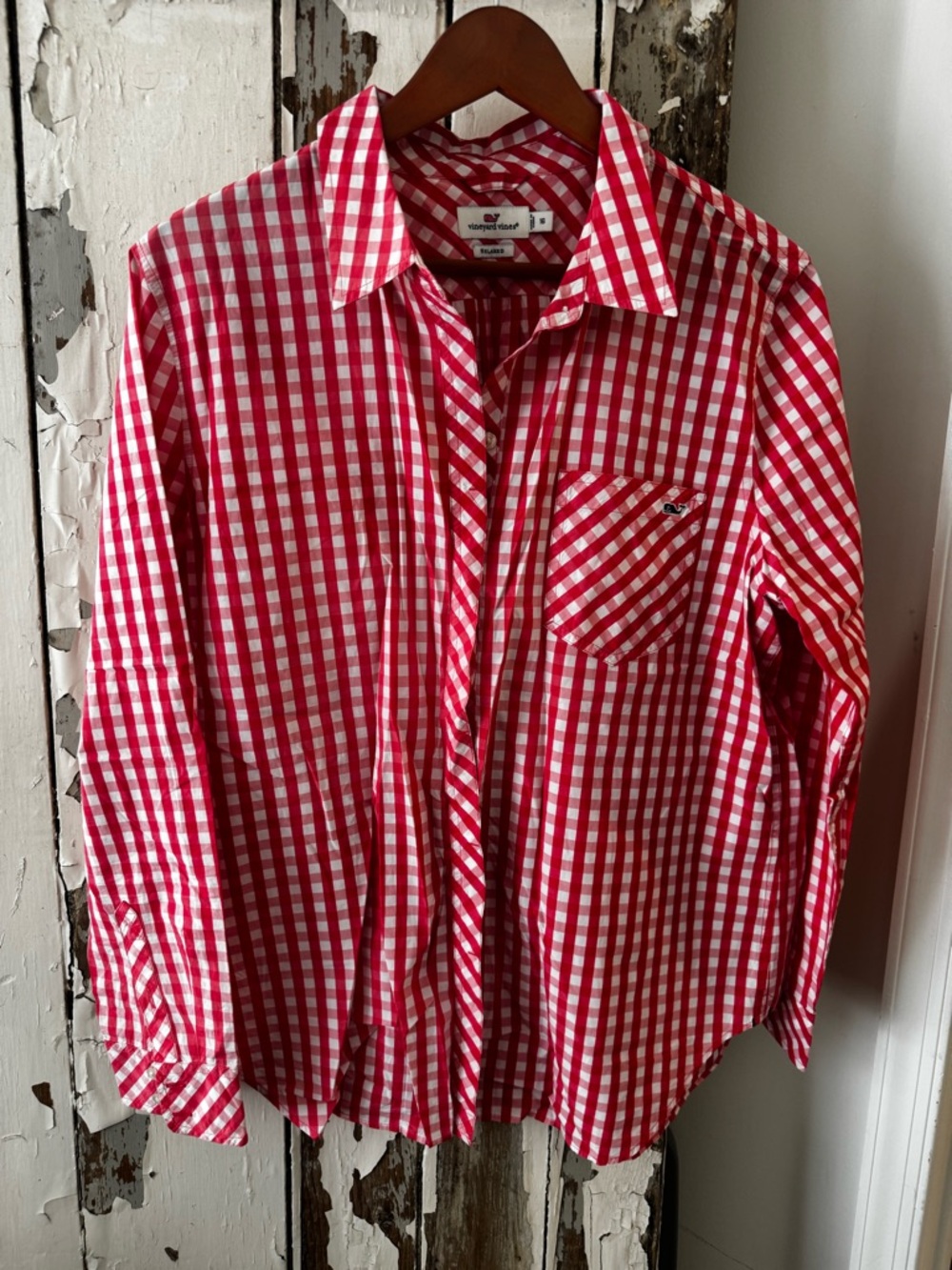 Vineyard Vines Red and White Gingham Button-Down Shirt - women size 16